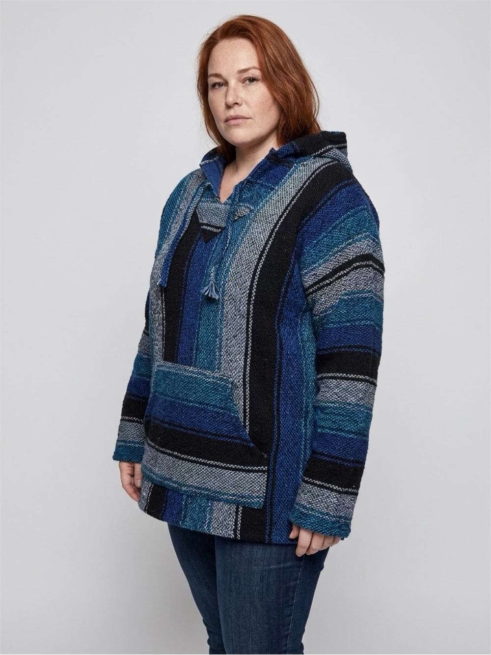 Blue Striped Hooded Baja Sweater